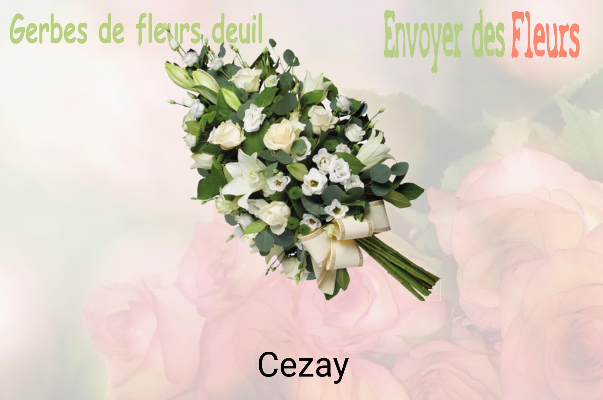 Gerbe de fleurs de deuil livrée à Cezay